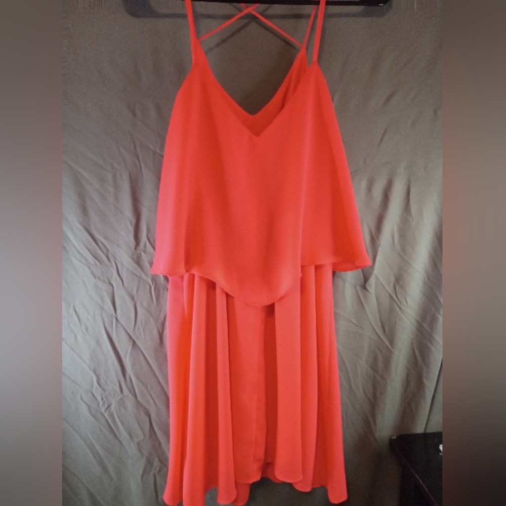 Elegant Embrace Coral Spaghetti Strap Mini Dress